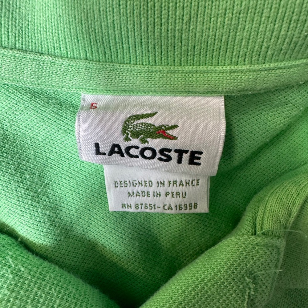 Lacoste Mens Lime Green Short Sleeve Pique Polo Shirt RN 87651 Size 5 - Picture 3 of 6